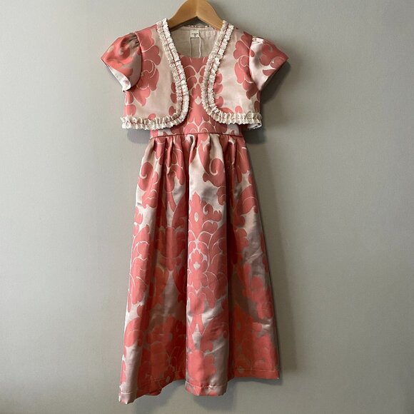 Handmade Children's 2 Piece Poly Jacquard Maxi Dress With Lace Detail Bolero - Picture 1 of 16